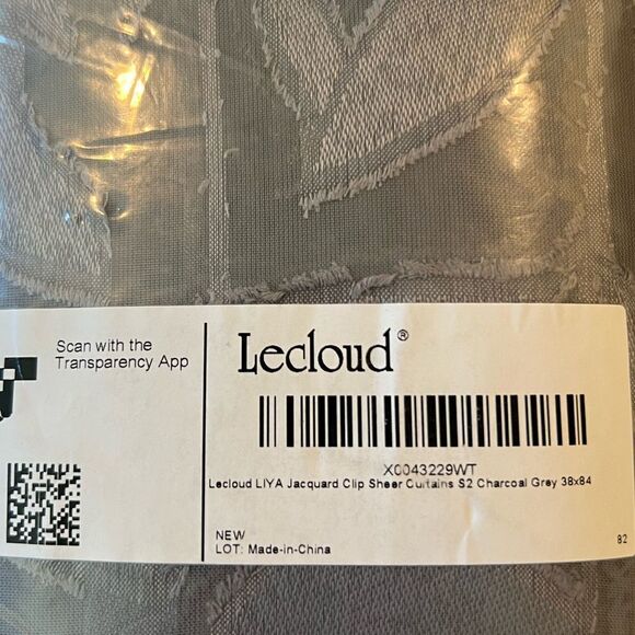 Charcoal Grey Textured Leaf Design Sheer Curtains, 2 Panels Jacquard Curtain - Picture 11 of 11